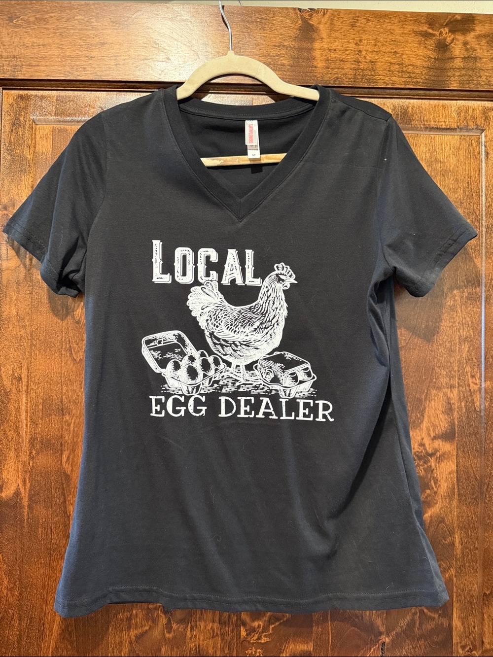 Local Egg Dealer Black V-Neck Graphic Tee
